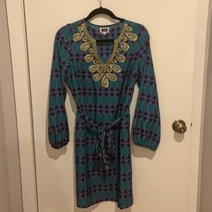 Mud Pie Gold Green and black tunic dress size S